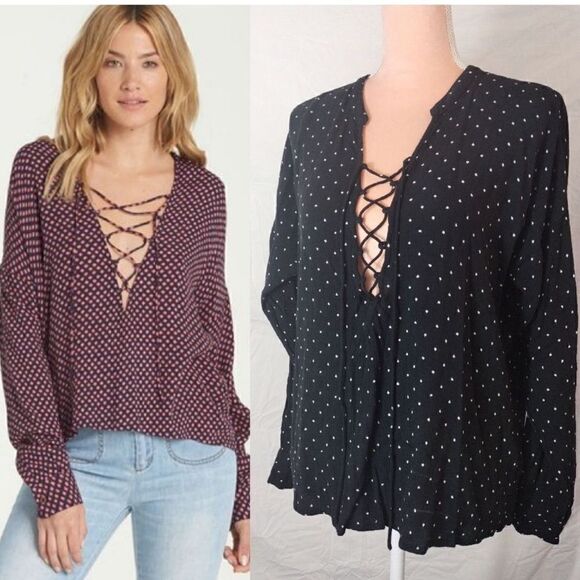 Billabong top, black with white dots, size medium, laces up at chest - Picture 2 of 9